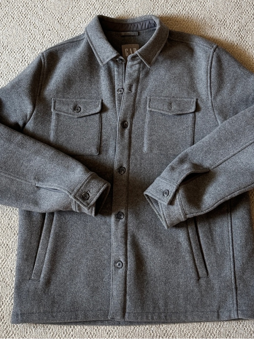 GAP Men's Charcoal Gray Button-Front Shirt Jacket
